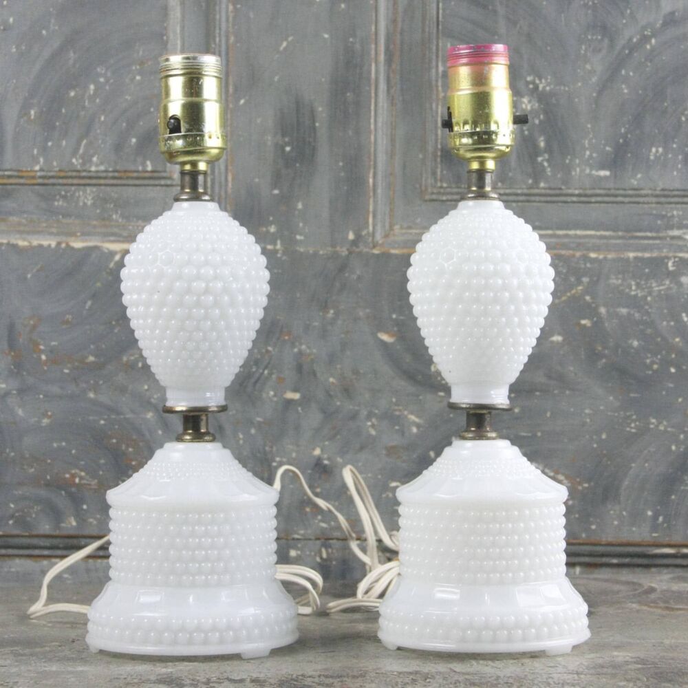 Two Hobnail Milk Glass and Brass Lamps in working condition, excellent condition